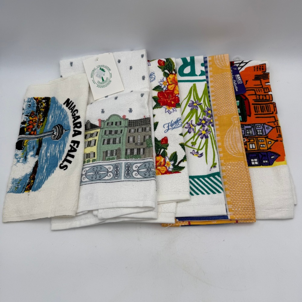 Lot of 7 Souvenir Kitchen Towels Charleston Niagara Falls Hawaii San Francisco